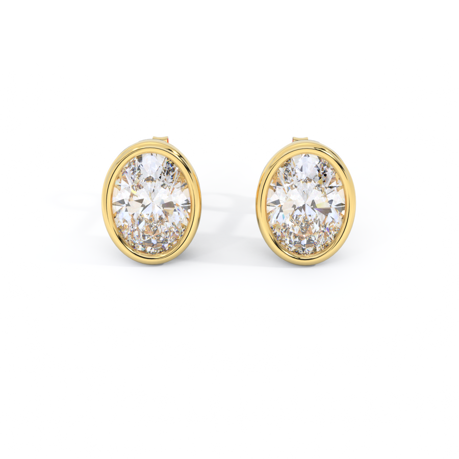 14k Bezel Stud Earrings, Oval, Yellow Gold