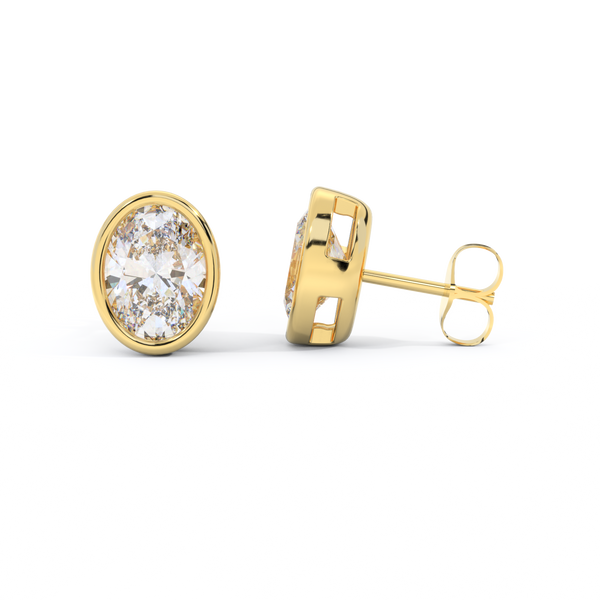 14k Bezel Stud Earrings, Oval, Yellow Gold