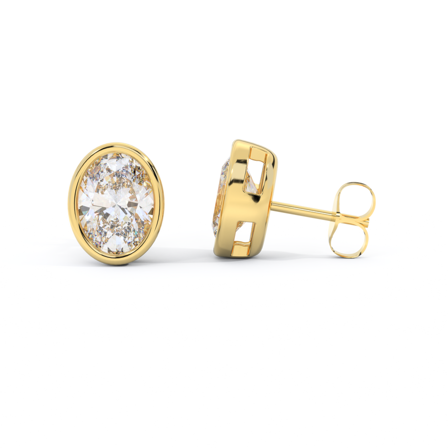 14k Bezel Stud Earrings, Oval, Yellow Gold