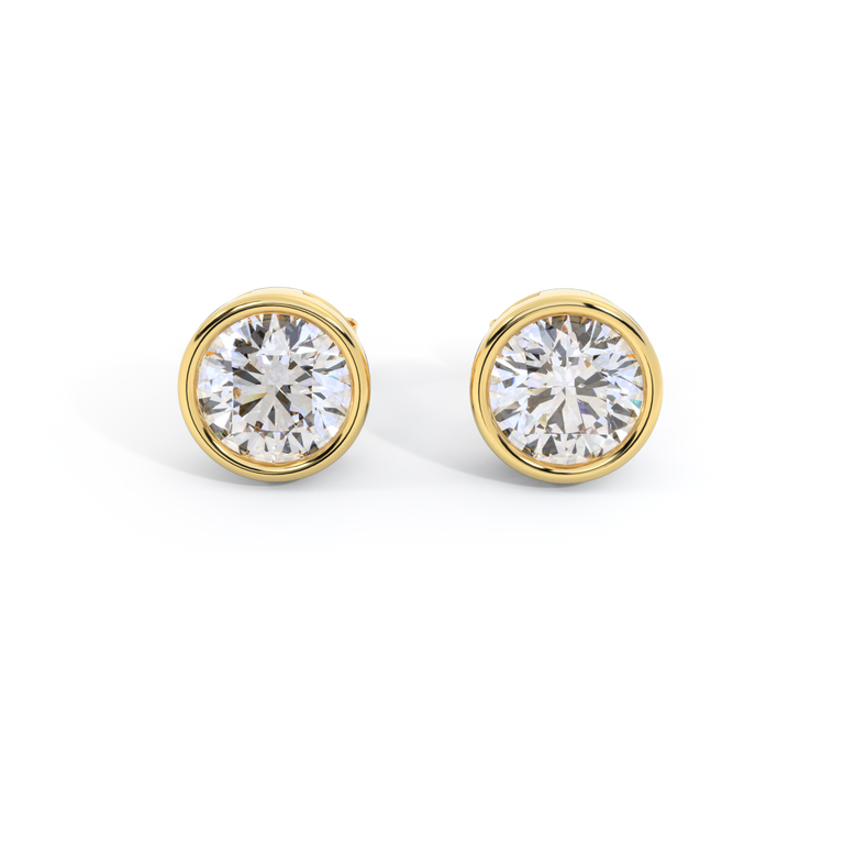 14k Bezel Stud Earrings, Round, Yellow Gold