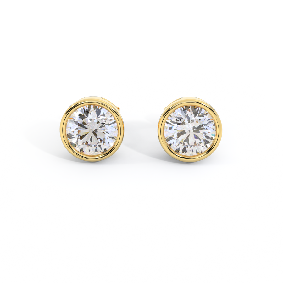 14k Bezel Stud Earrings, Round, Yellow Gold