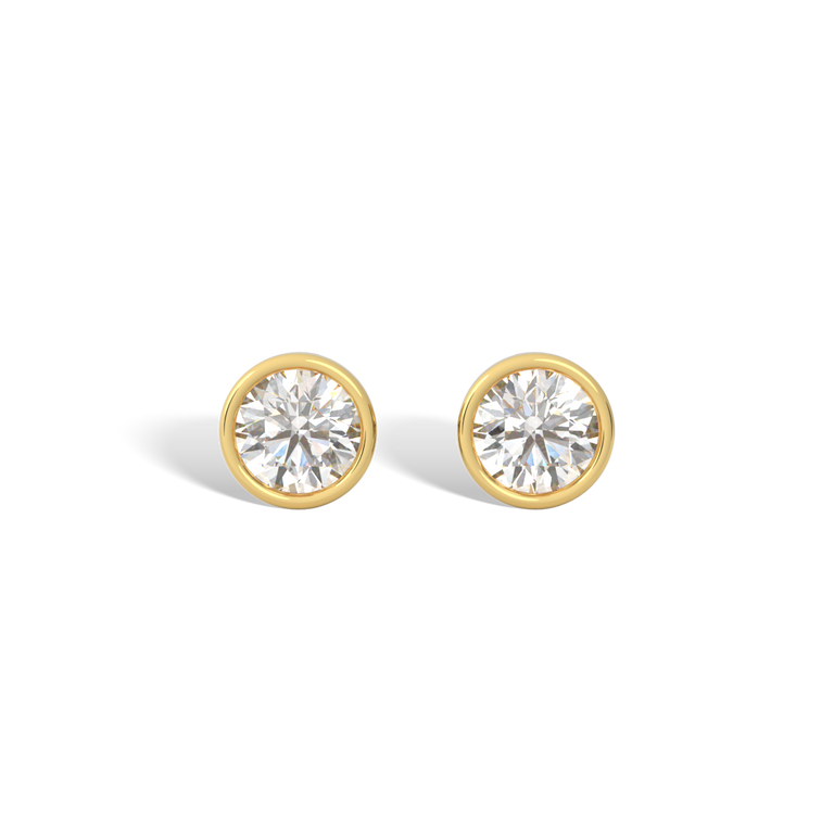 14k Bezel Stud Earrings, Round, Yellow Gold