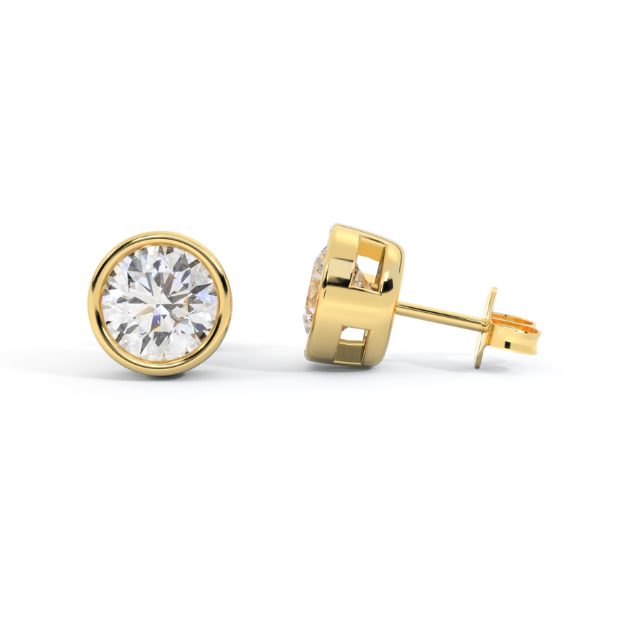 14k Bezel Stud Earrings, Round, Yellow Gold