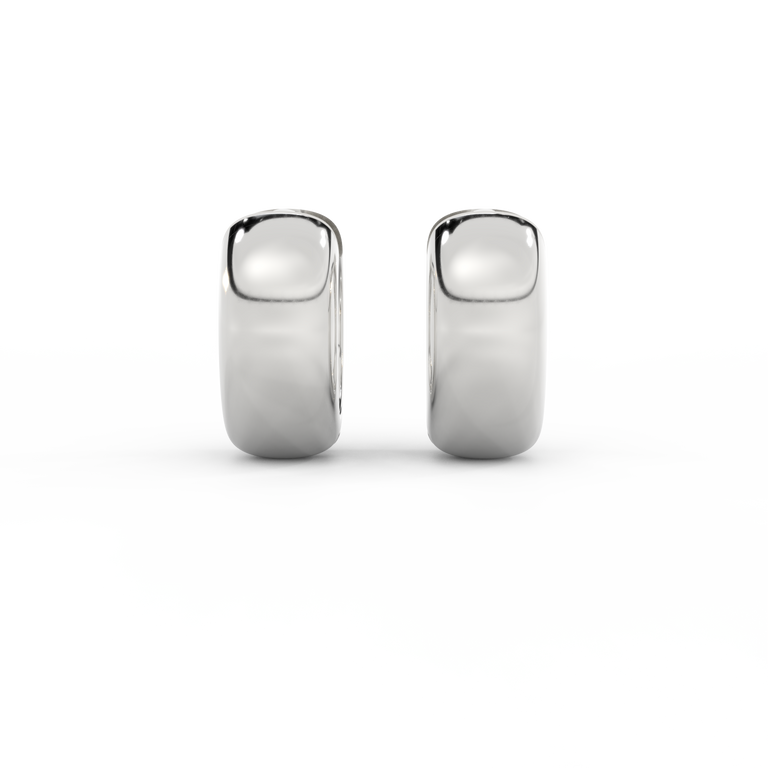 14k Chunky Huggie Hoop Earrings, White Gold