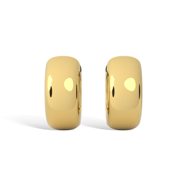 14k Chunky Huggie Hoop Earrings, Yellow Gold