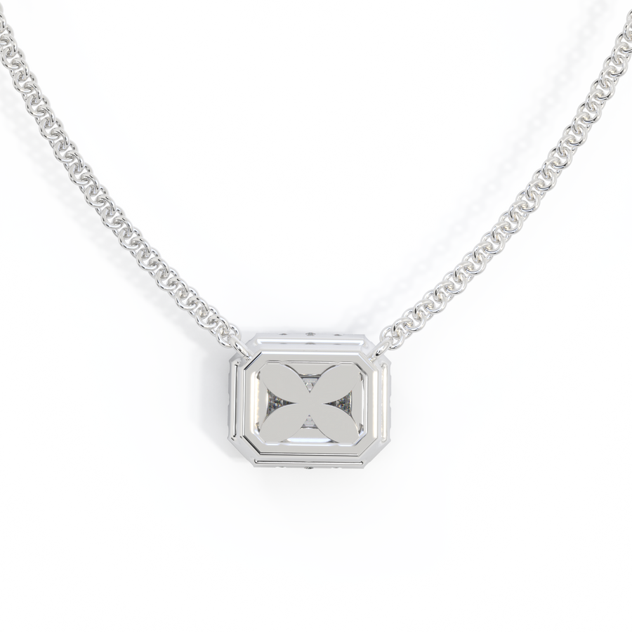 14k Halo Necklace, Emerald, White Gold