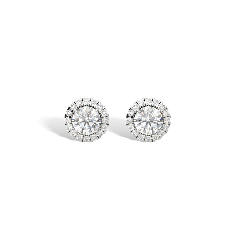 14k Halo Stud Earrings, Round, White Gold