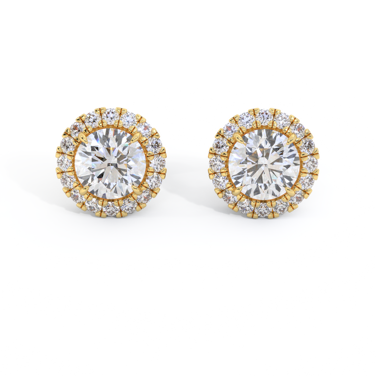 14k Halo Stud Earrings, Round, Yellow Gold