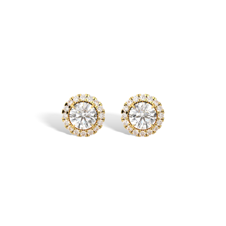14k Halo Stud Earrings, Round, Yellow Gold