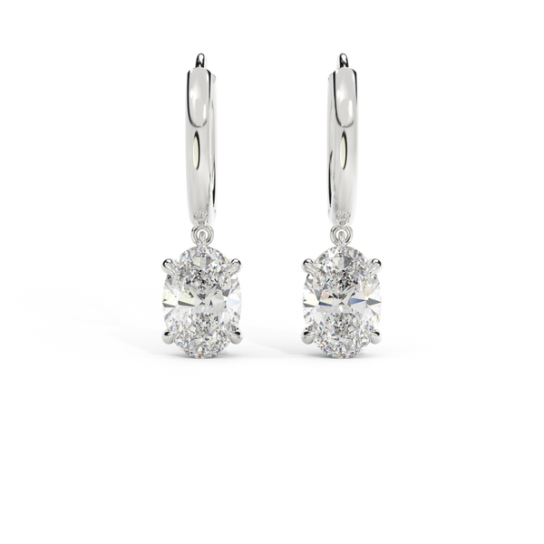 14k Solitaire Drop Earrings, Oval, White Gold