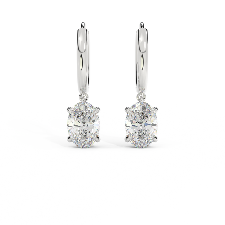14k Solitaire Drop Earrings, Oval, White Gold
