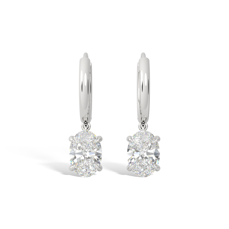 14k Solitaire Drop Earrings, Oval, White Gold