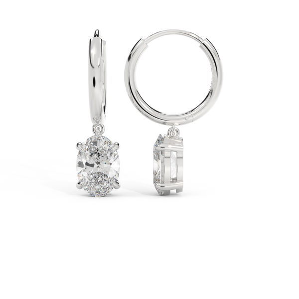14k Solitaire Drop Earrings, Oval, White Gold