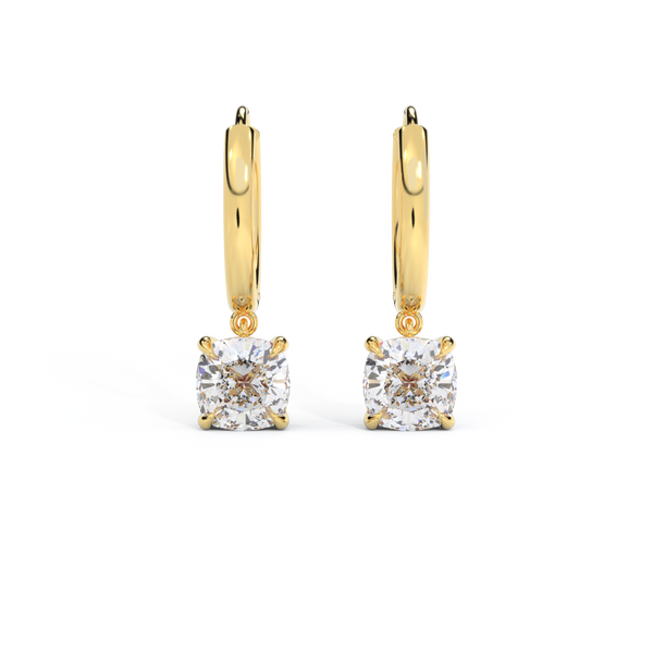 14k Solitaire Drop Earrings, Cushion, Yellow Gold