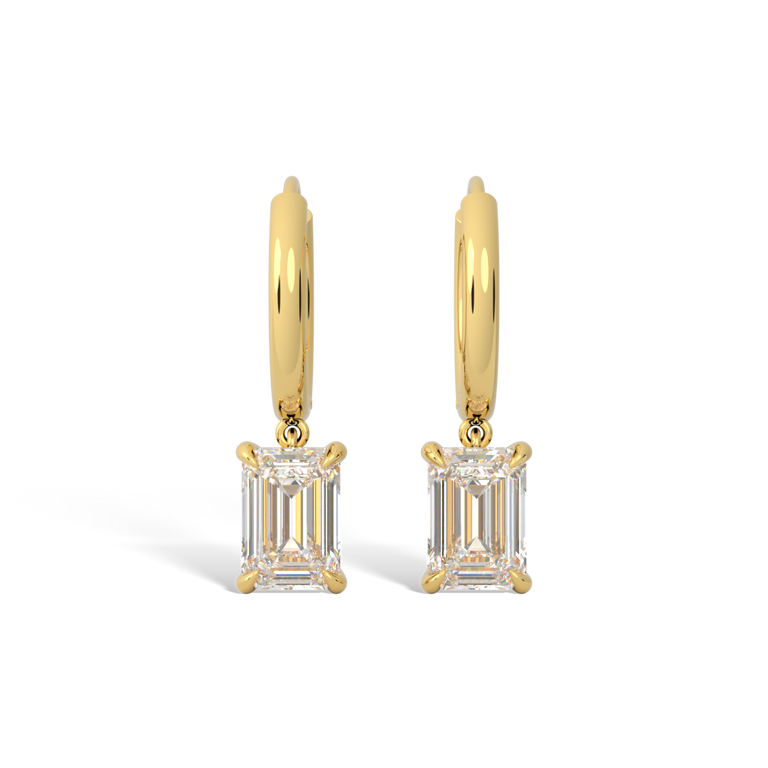 14k Solitaire Drop Earrings, Emerald, Yellow Gold
