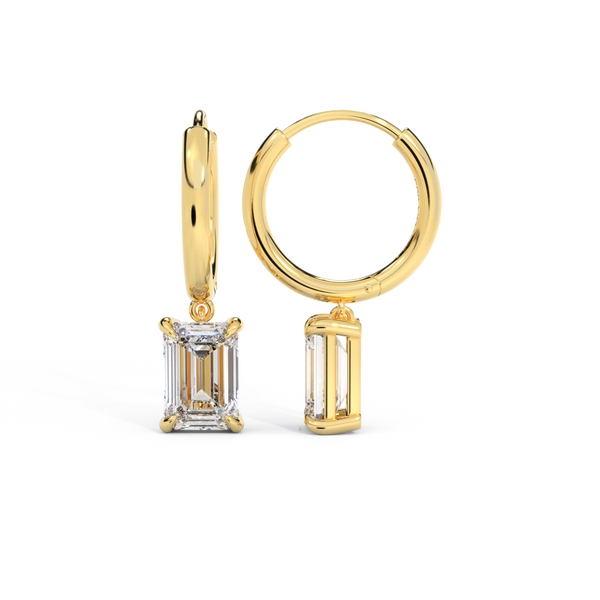 14k Solitaire Drop Earrings, Emerald, Yellow Gold