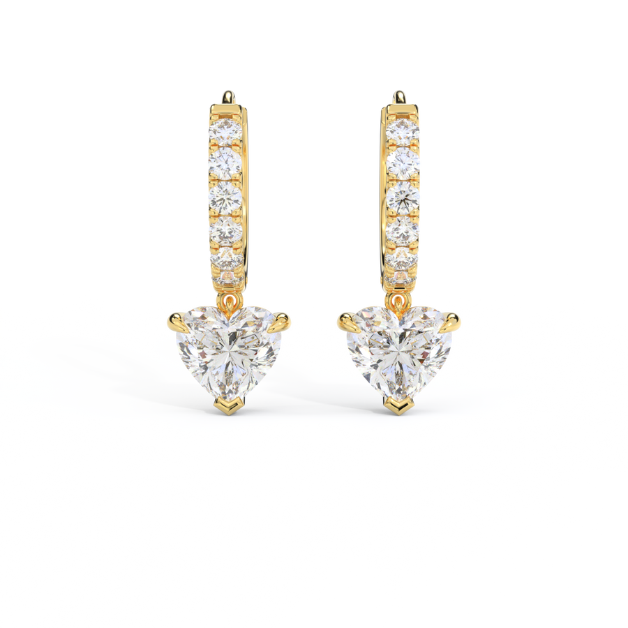 14k Solitaire Drop Earrings, Heart, Yellow Gold