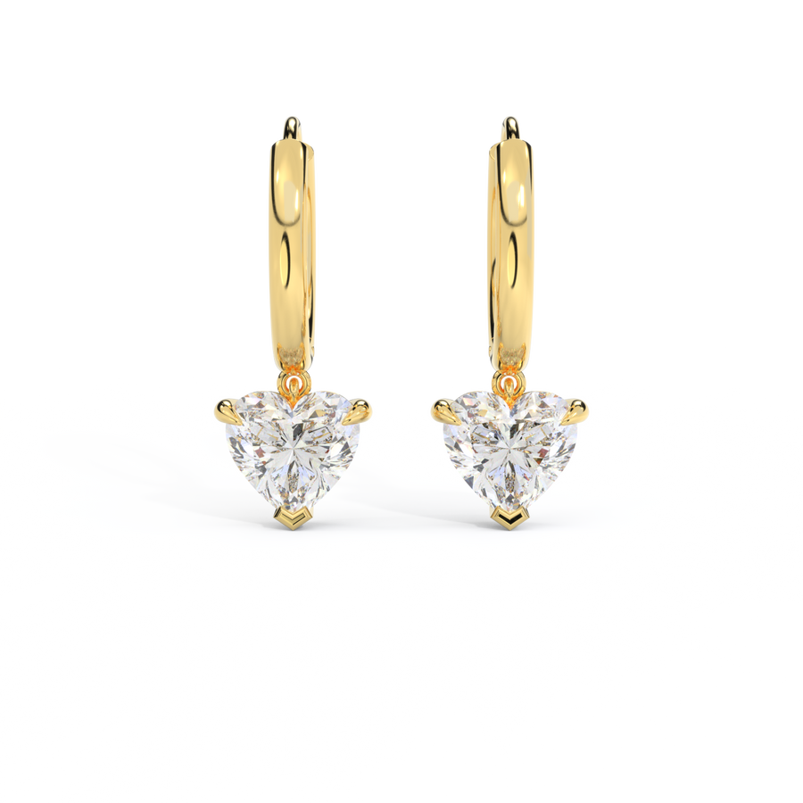 14k Solitaire Drop Earrings, Heart, Yellow Gold