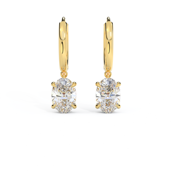 14k Solitaire Drop Earrings, Oval, Yellow Gold