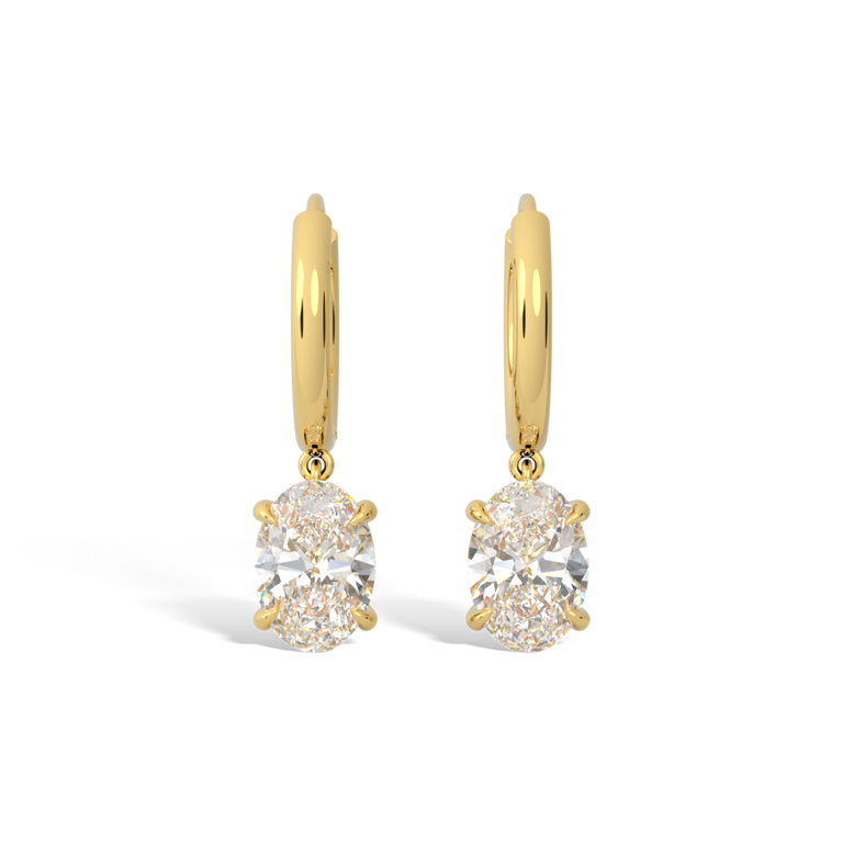 14k Solitaire Drop Earrings, Oval, Yellow Gold