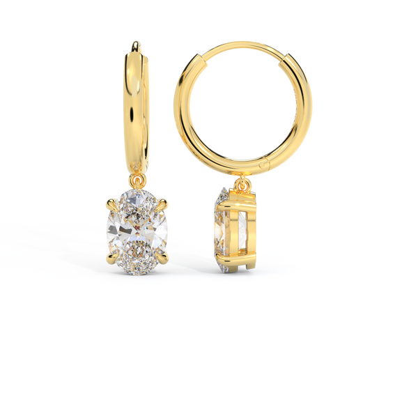 14k Solitaire Drop Earrings, Oval, Yellow Gold