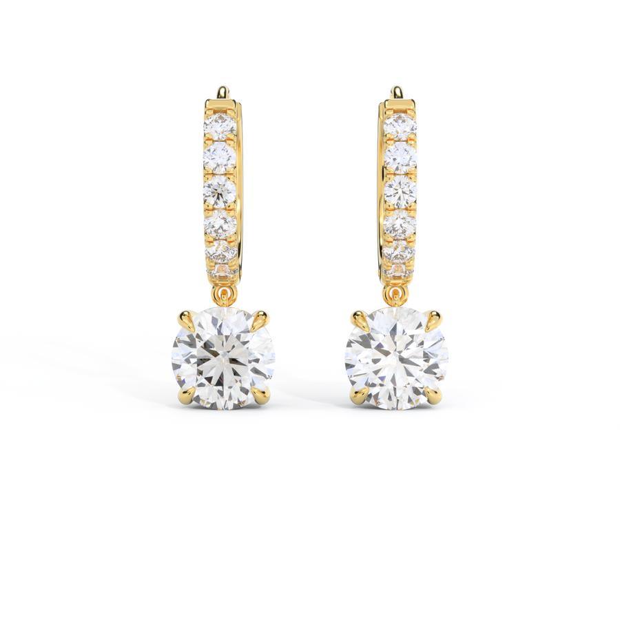 14k Solitaire Drop Earrings, Round, Yellow Gold
