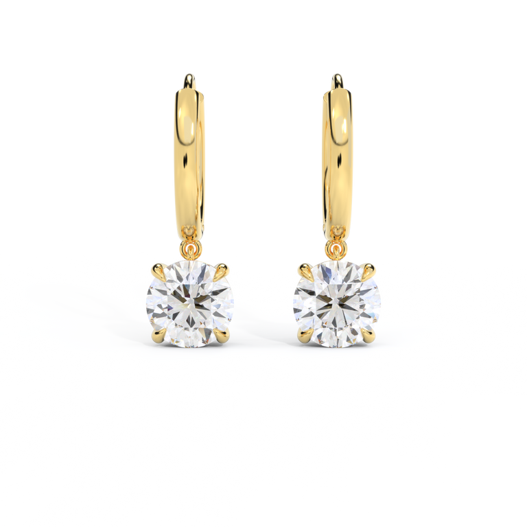 14k Solitaire Drop Earrings, Round, Yellow Gold