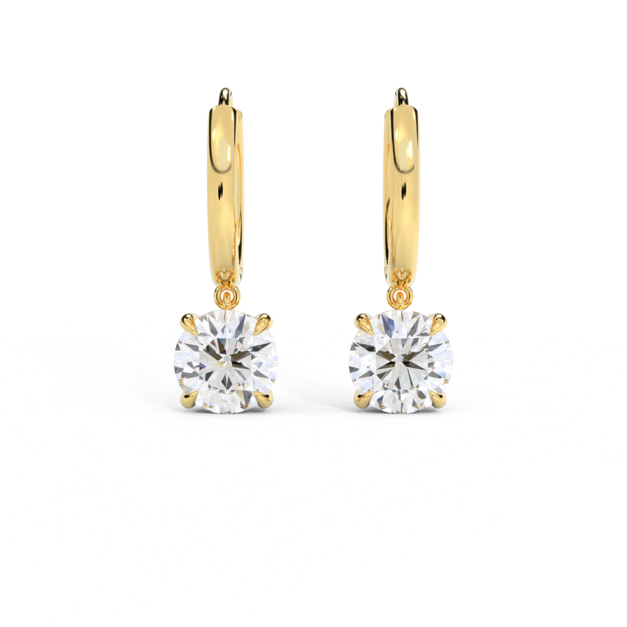 14k Solitaire Drop Earrings, Round, Yellow Gold