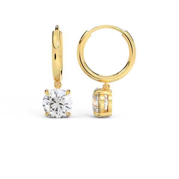 14k Solitaire Drop Earrings, Round, Yellow Gold