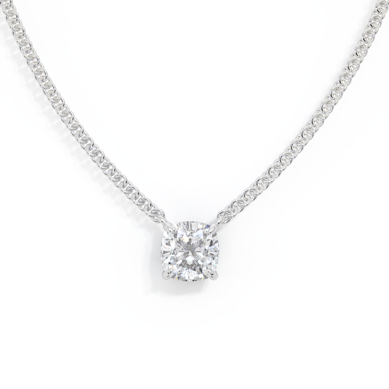 14k Solitaire Necklace, Cushion, White Gold