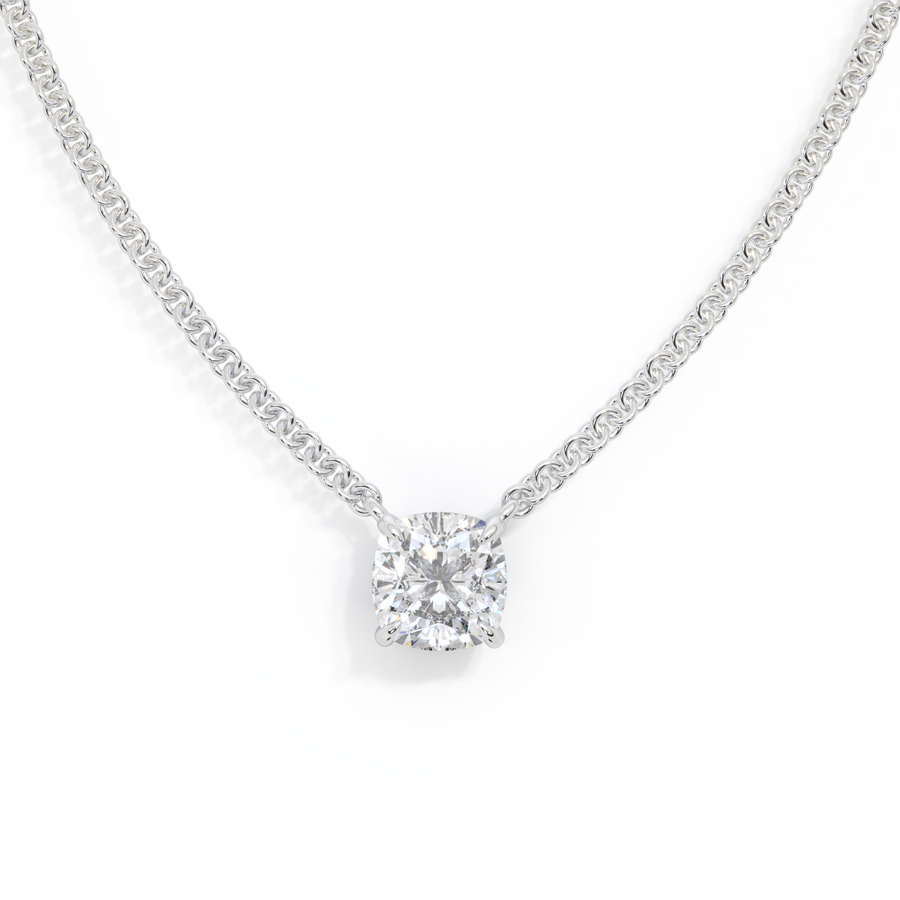 14k Solitaire Necklace, Cushion, White Gold
