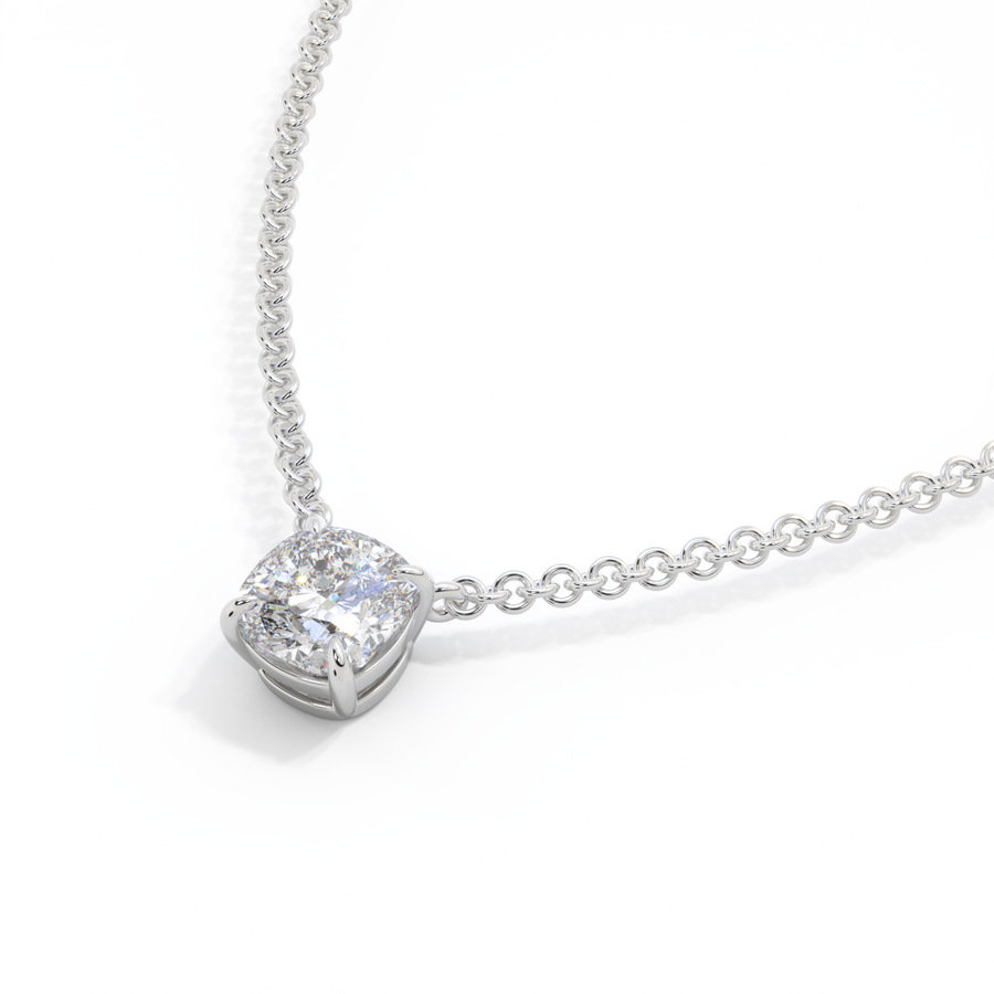 14k Solitaire Necklace, Cushion, White Gold