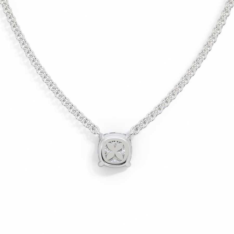 14k Solitaire Necklace, Cushion, White Gold