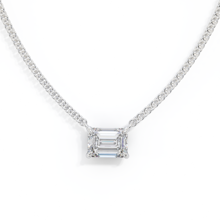 14k Solitaire Necklace, Emerald, White Gold