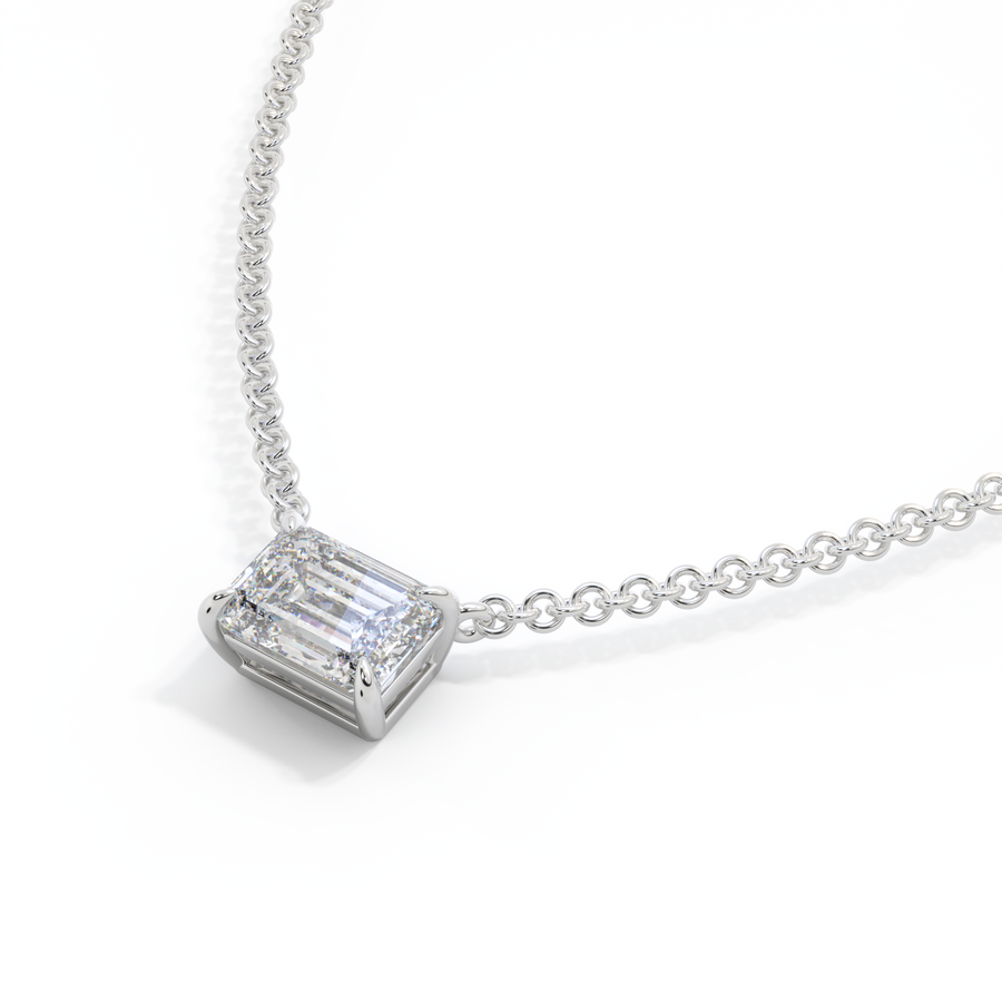 14k Solitaire Necklace, Emerald, White Gold