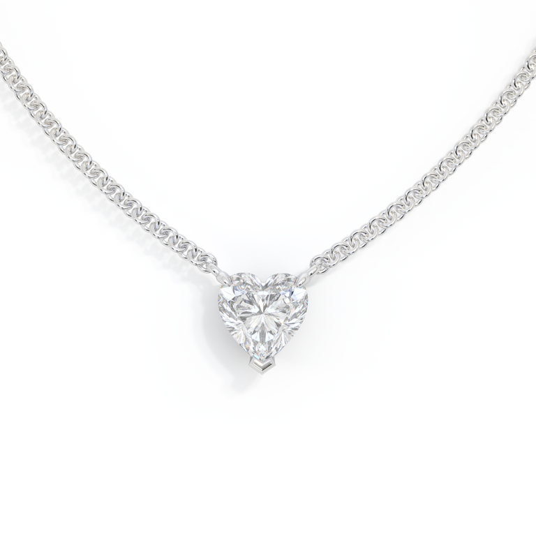 14k Solitaire Necklace, Heart, White Gold