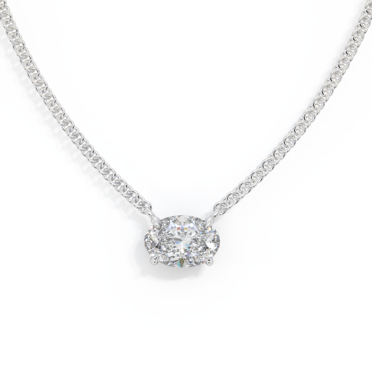 14k Solitaire Necklace, Oval, White Gold
