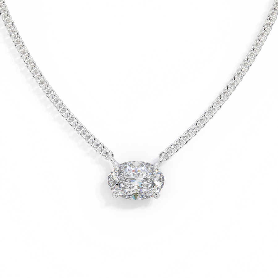 14k Solitaire Necklace, Oval, White Gold