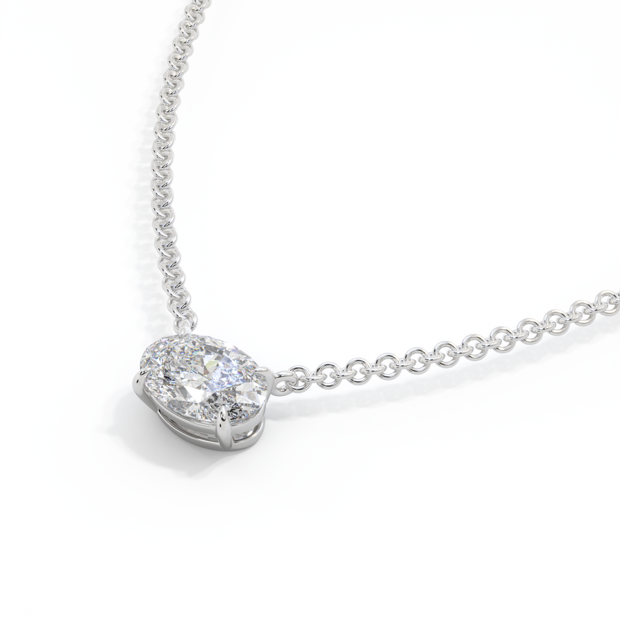 14k Solitaire Necklace, Oval, White Gold