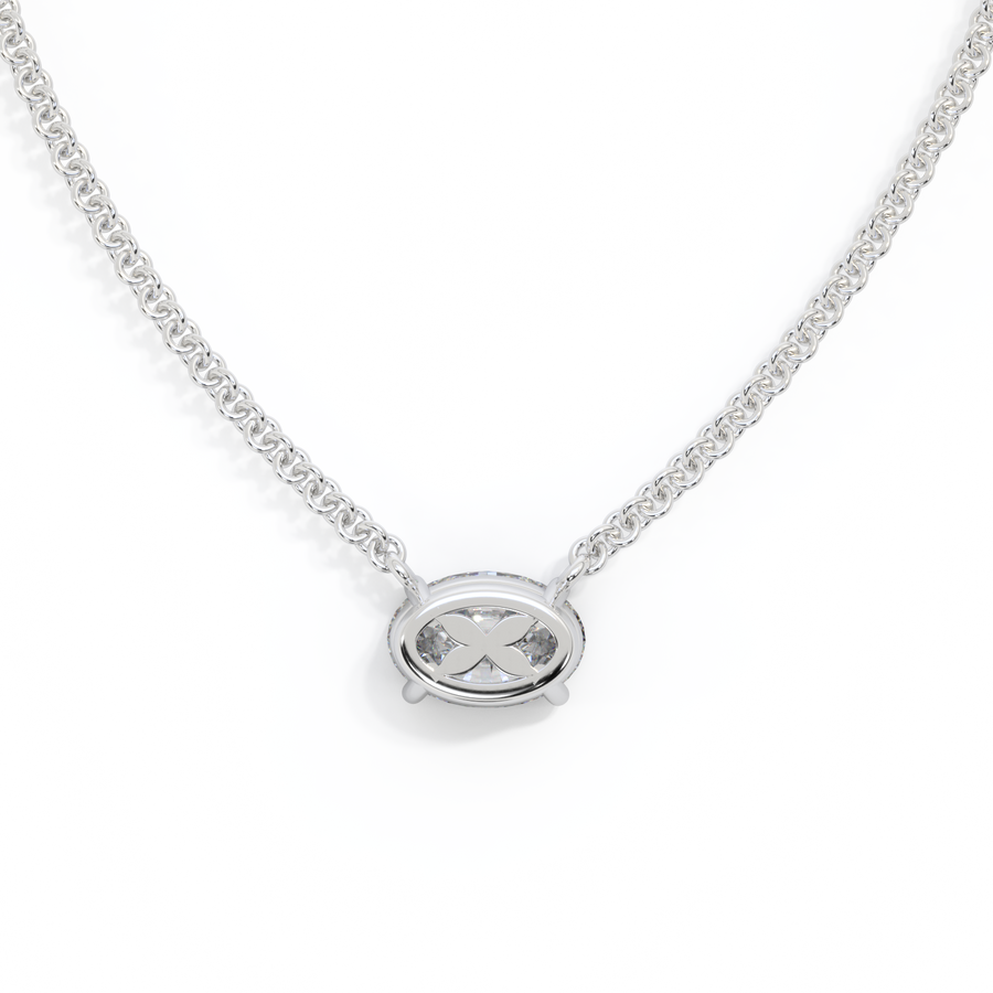 14k Solitaire Necklace, Oval, White Gold
