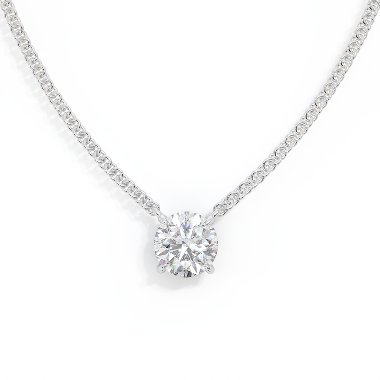 14k Solitaire Necklace, Round, White Gold