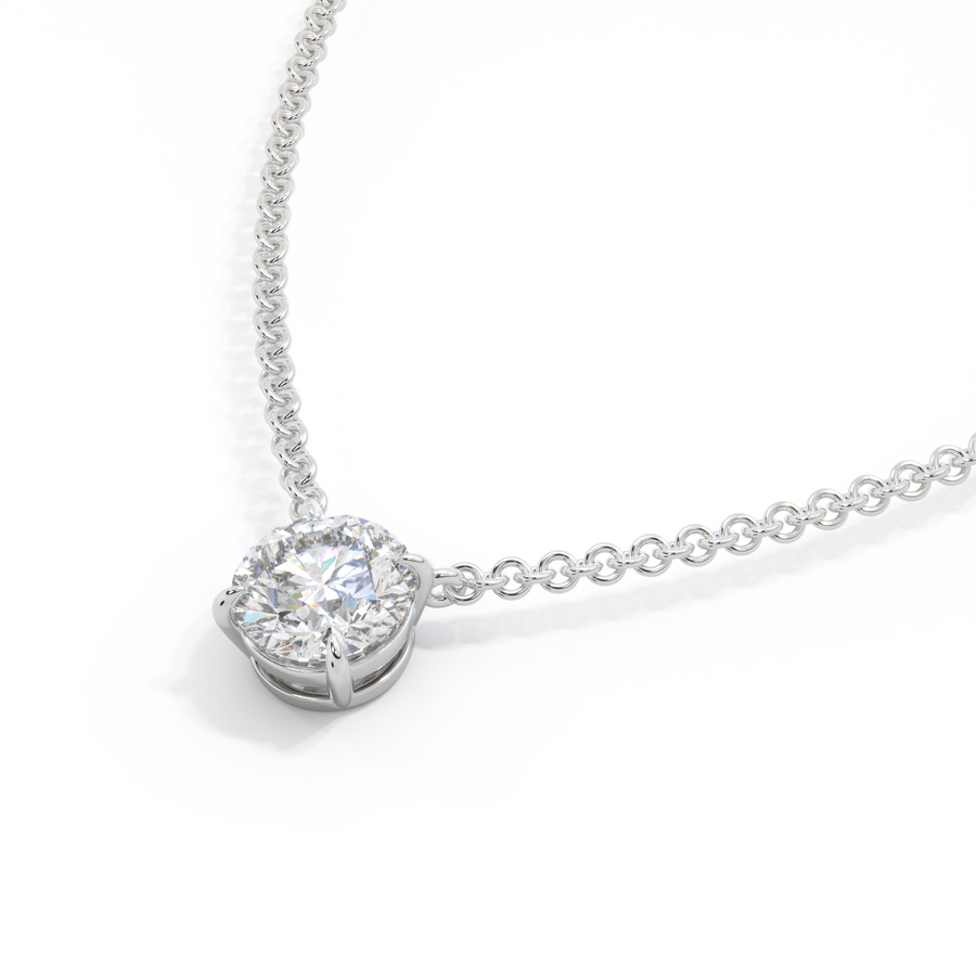 14k Solitaire Necklace, Round, White Gold