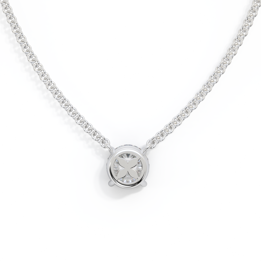 14k Solitaire Necklace, Round, White Gold