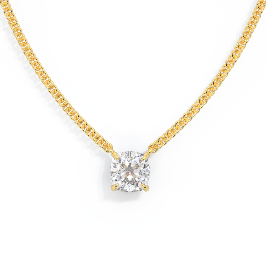 14k Solitaire Necklace, Cushion, Yellow Gold