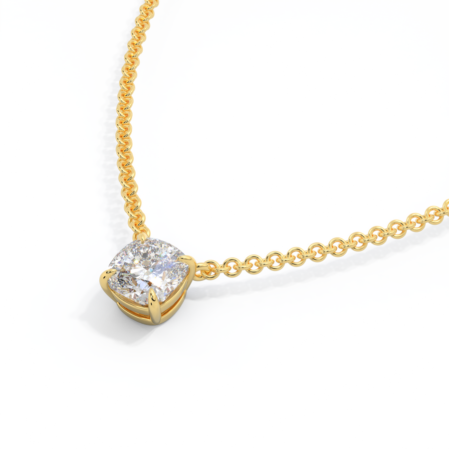 14k Solitaire Necklace, Cushion, Yellow Gold