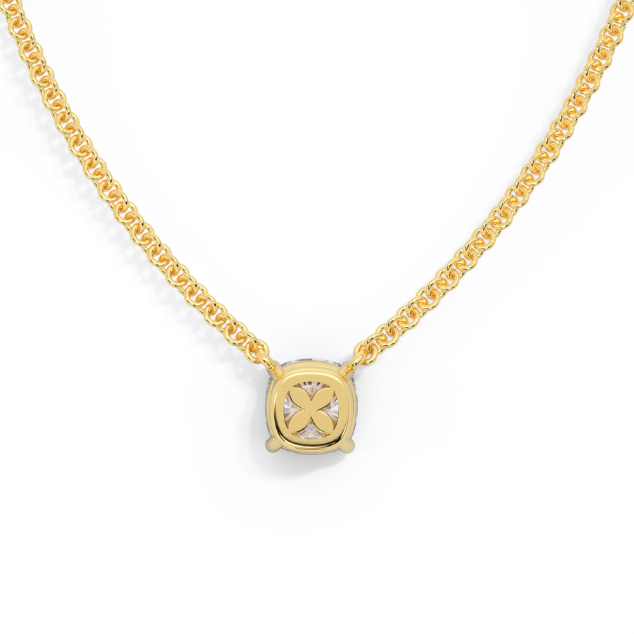14k Solitaire Necklace, Cushion, Yellow Gold