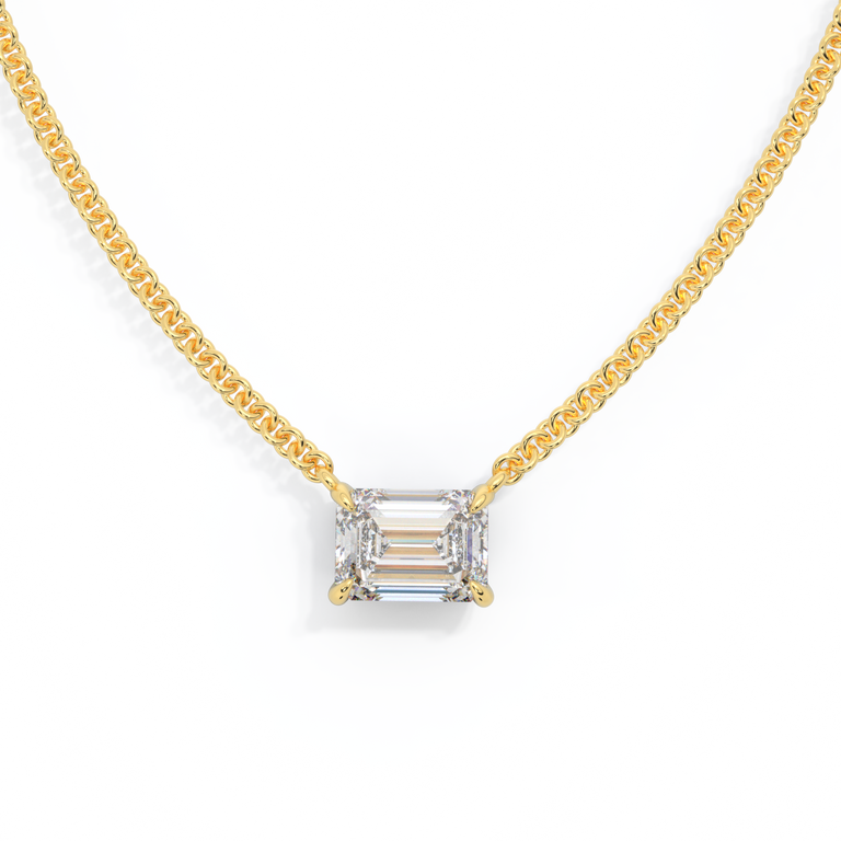 14k Solitaire Necklace, Emerald, Yellow Gold