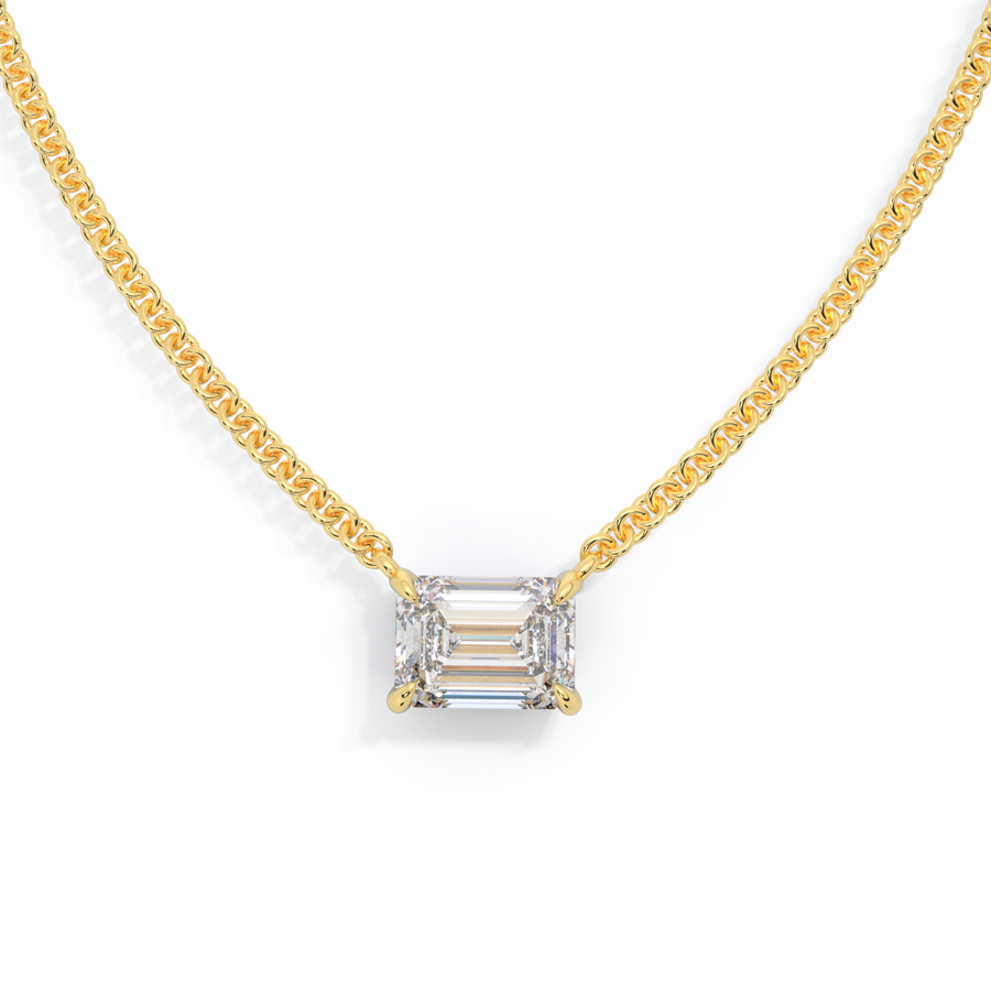 14k Solitaire Necklace, Emerald, Yellow Gold