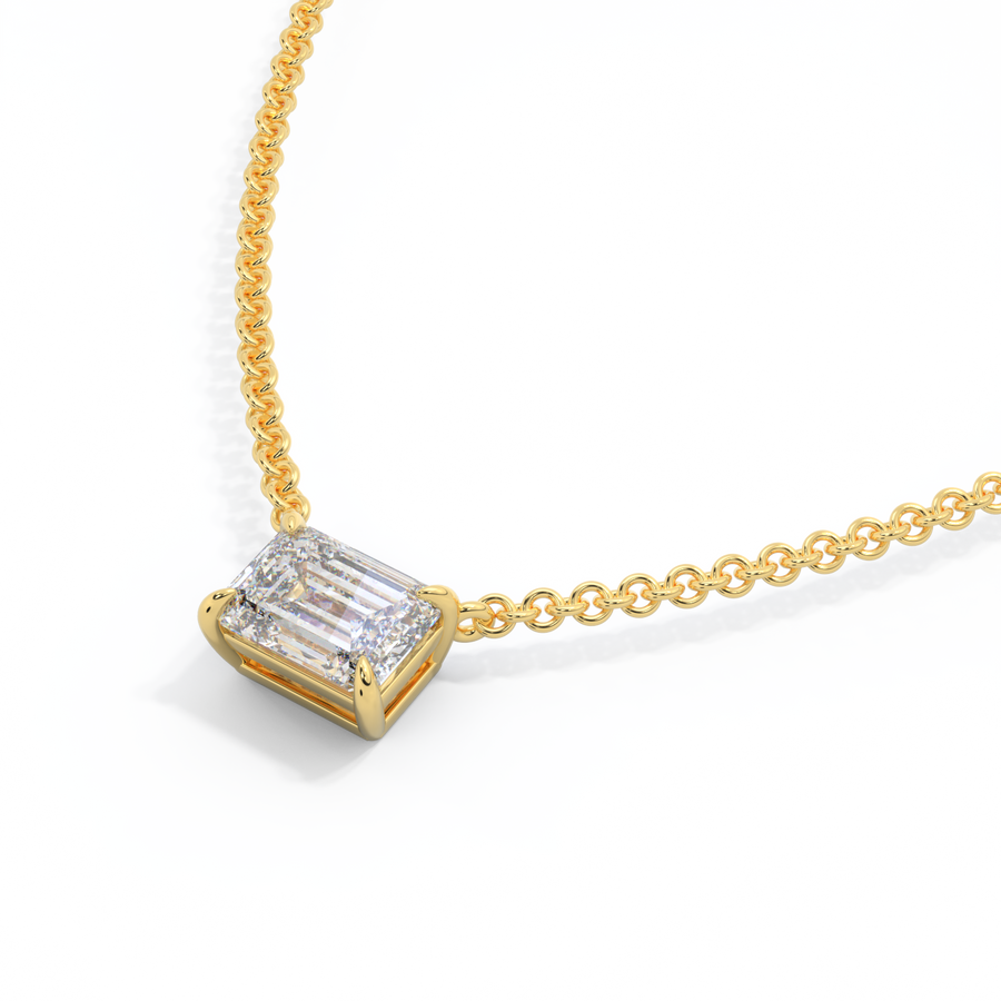 14k Solitaire Necklace, Emerald, Yellow Gold