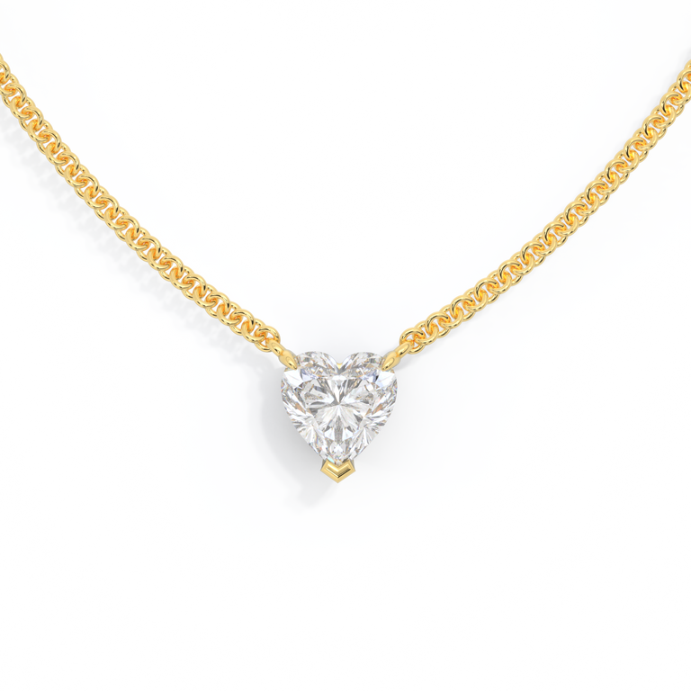 14k Solitaire Necklace, Heart, Yellow Gold